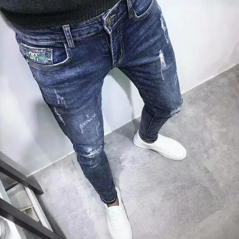 Fashion 2022 Casual Mens Streetwear Korean Elastic Cowboy Students Pencil Pants Slim Jeans Hombre Trendyol Teenager